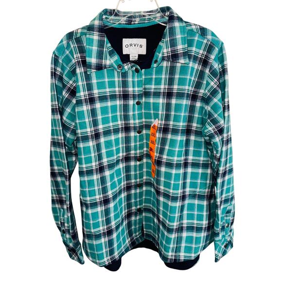 Orvis Women’s Green Plaid Long Sleeve Fleece Lined Flannel Shacket Shirt XXL - Picture 1 of 6